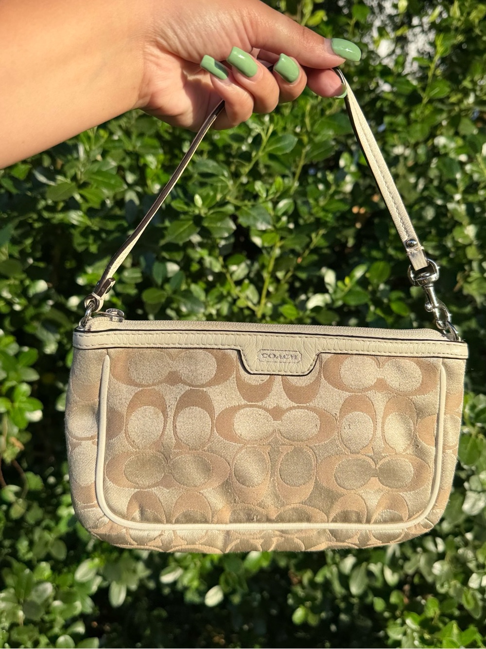 Coach Beige Signature Canvas small bag Wristlet